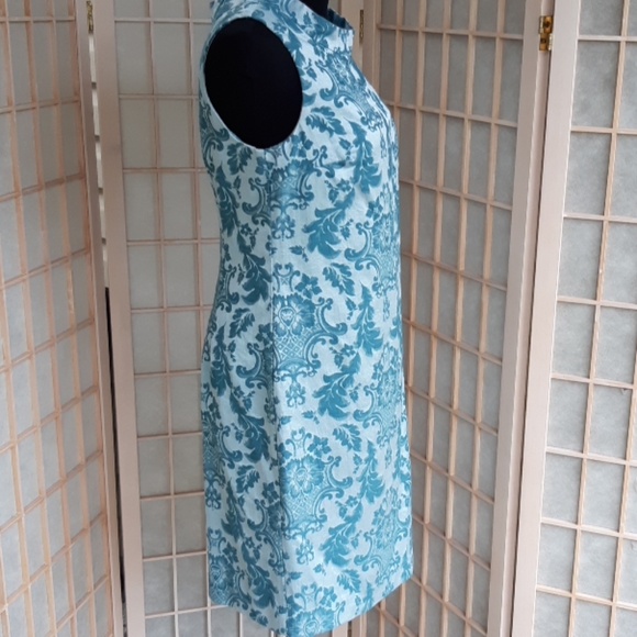 Blue jacquard lined sleeveless sheath dress 6 - Picture 3 of 7